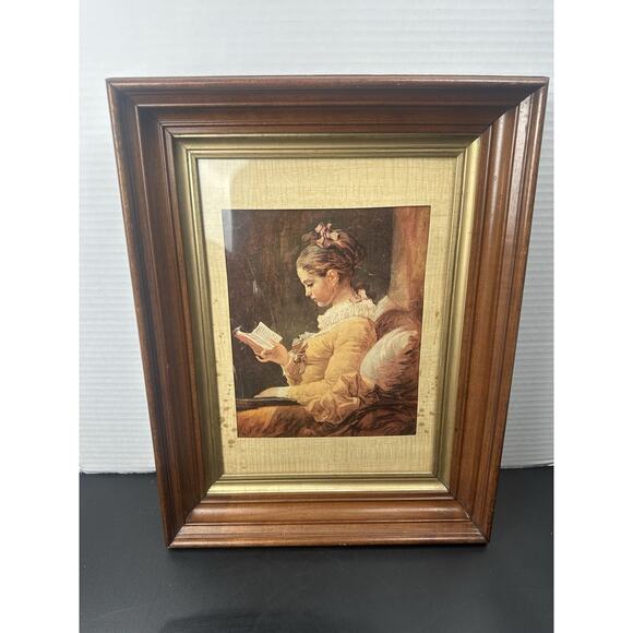 VNTG Framed Canvas Jean Honore Fragonard Girl Reading Book French Wall Art Read - Picture 1 of 8